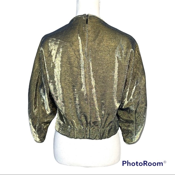 Tibi Ruched Sleeve Metallic Cropped Top - Picture 5 of 7